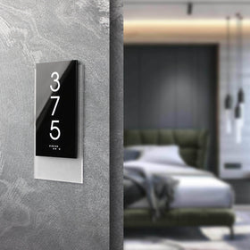 Vertical Room Number Sign with Braille – White/Black Acrylic Plaque